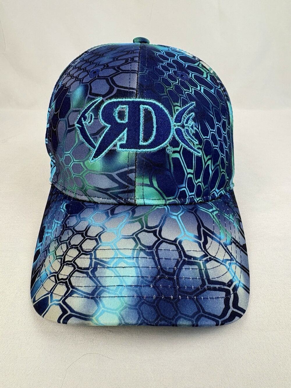 Kryptek Pro Flex Blue Camo Outdoor Cap Flexfit Fitted Hat L/XL Custom Red Dirt